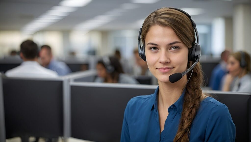 call center, headset, woman